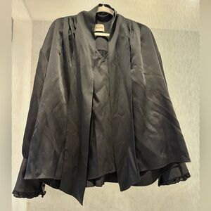 Khaite Black Tie Neck Blouse Ruffled Sleeve